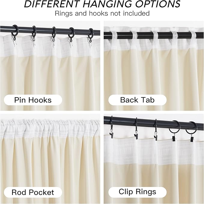 RYB HOME Cream Velvet Curtains 96 inch, Light Dimming White Window Curtains for Living Room Thermal Insulated Privacy Backdrop with Pleat Tape on Top for Bedroom, Ivory, W52 x L96 inch, 2 Panels