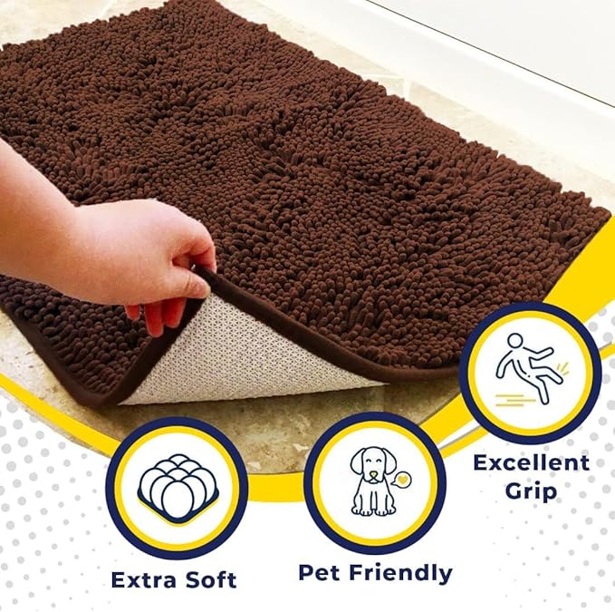 Muddy Mat® | Super Absorbent Door Mat Indoor, Microfiber Quick Dry Chenille Entryway Rug, Non-Slip Front Door Mat, Indoor Mats for Entryway, Machine Washable Pet Rug, Chocolate Brown 6ft x 9ft