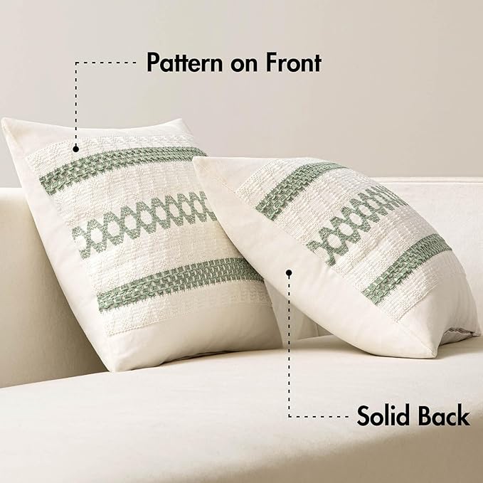 MIULEE Set of 2 Sage Green Boho Decorative Pillow Covers 18x18 Inch Farmhouse Rustic Couch Throw Pillows Modern Summer Cotton Cushion Covers Retro Cute Macrame Woven Spring Decor for Bed Sofa Chair