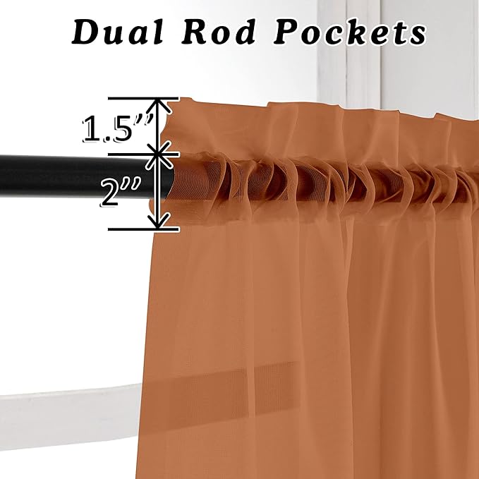 OVZME 2 Panels Solid Color Orange Sheer Curtains 96 Inches Long, Elegant Window Voile Panels/Draperies/Treatment for Living Room & Sliding Glass Door, 2 Panels = 84" W, Each 42" Wx96 L