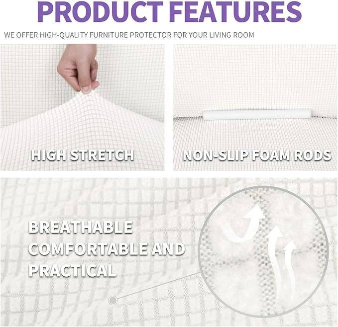 ZNSAYOTX Super Stretch Couch Cover (72"-92") Universal Sofa Covers with Elastic Bottom, Dog Cat Pets Friendly Washable Furniture Protector Fitted Sofa Slipcovers Stay in Place (White, Sofa)
