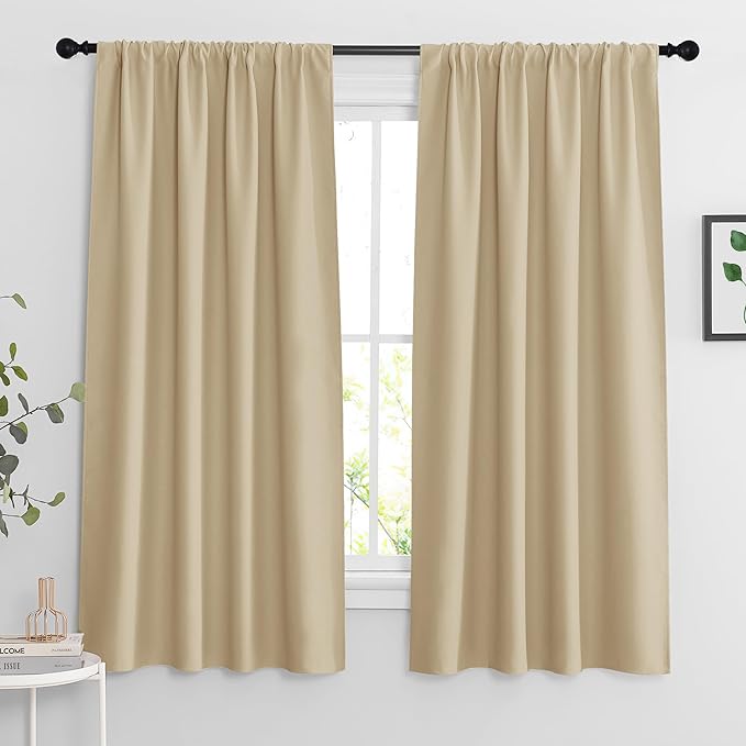 RYB HOME Curtains for Bedroom Living Room 63 inches Long, Thermal Insulated Privacy Rod Pocket Drapes for Nursery Office Home Theater, Width 42 by Length 63, Biscotti Beige, 2 Panels