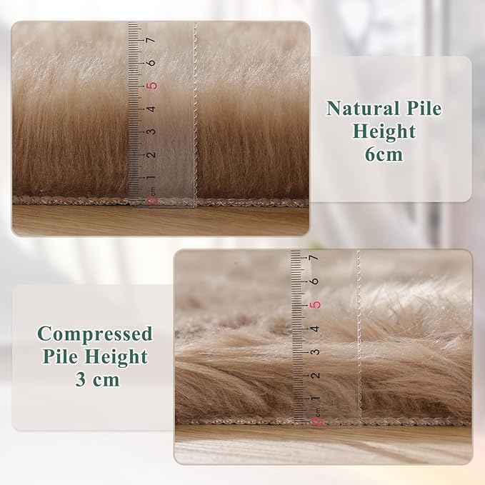 ORINOVA Faux Sheepskin Beige 3x5 Fluffy Fur Washable Area Rugs for Bedroom Shaggy Carpet for Living Room Nursery Rug Cute Home Décor