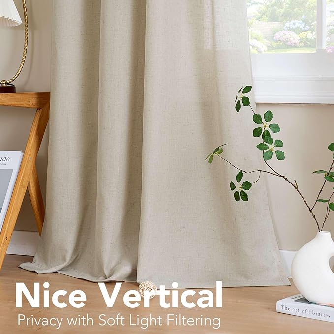 H.VERSAILTEX Living Room Linen Curtains - Semi Sheer, Nickel Grommet, Energy Saving, Light Filtering Window Treatments - Panels for Bedroom, Castle Wall, 2 Panels, 52 x 84 Inch
