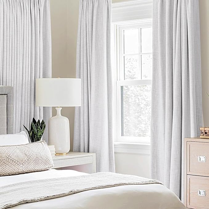 MIULEE Linen Texture Curtains for Bedroom Solid 100% Blackout Thermal Insulated Grayish White Curtains Grommet Room Darkening Curtains/Drapes Decor for Living Room 52x108 Inch (2 Panels)