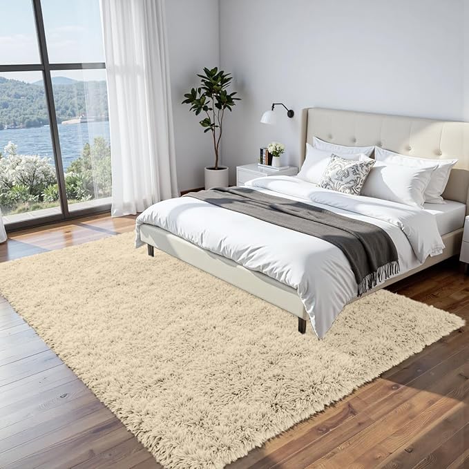 6x9 Area Rugs for Living Room Rug: Soft Fluffy Shag Beige Rugs for Bedroom, Non-Slip Large Fuzzy Plush Rug Indoor Floor Carpet for Nursery Kids Boys Girls Room, Dorms, Playroom, Modern Home Decor