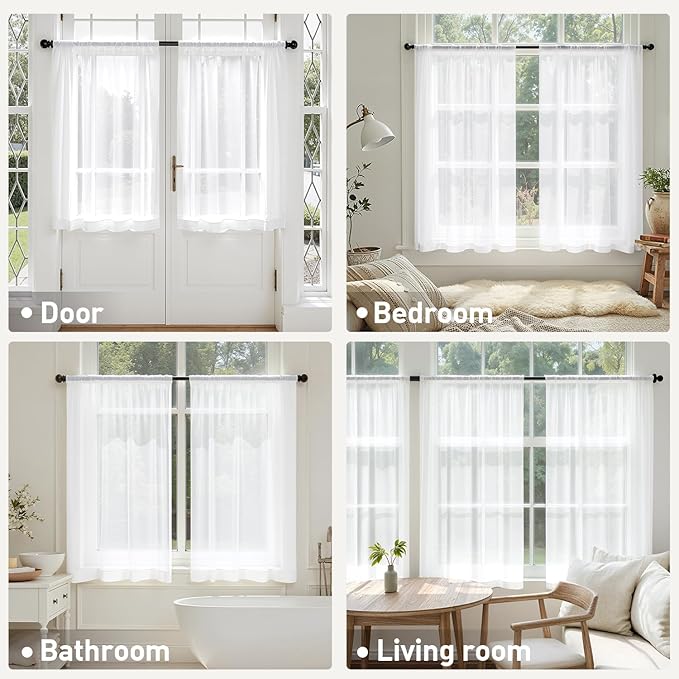 MIULEE Short Curtains 30 Inches Long, 4 Panels Set, Light Filtering Half Window Tier White Sheer Curtains for Kitchen/Bathroom, 42W x 30 Inches