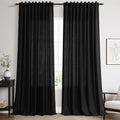 Nanspring 96 inch Linen Curtains for Bedroom Living Room Light Filtering Privacy Black Simple Modern Curtains Back Tab and Rod Pocket Curtain for Office/Dinner Room 70x96,2 Panel