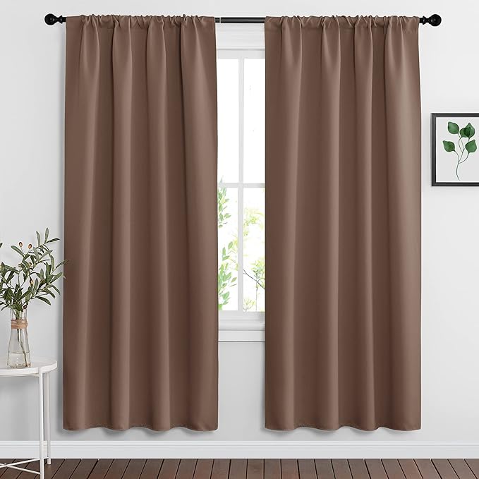 RYB HOME Blackout Curtains for Bedroom Living Room 63 inches Long, Thermal Insulated Privacy Rod Pocket Drapes for Nursery Office Home Theater, Width 42 by Length 63, Mocha, 2 Panels