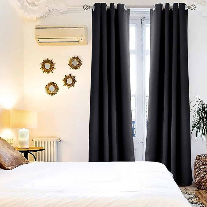 BGment Blackout Curtains for Bedroom - Grommet Thermal Insulated Room Darkening Curtains for Living Room, Set of 2 Panels, Each 55 x 96 Inch, Black