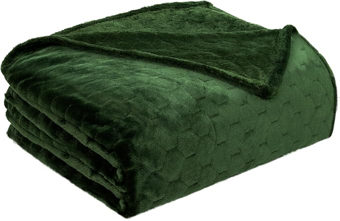 TOONOW Fleece Blanket Textured Fuzzy Plush Throw Blanket Twin Size 60" x 80", Super Soft Fluffy Bed Blanket Geometric Pattern Comfy Microfiber Flannel Blankets for Couch, Bed, Sofa, Olive Green