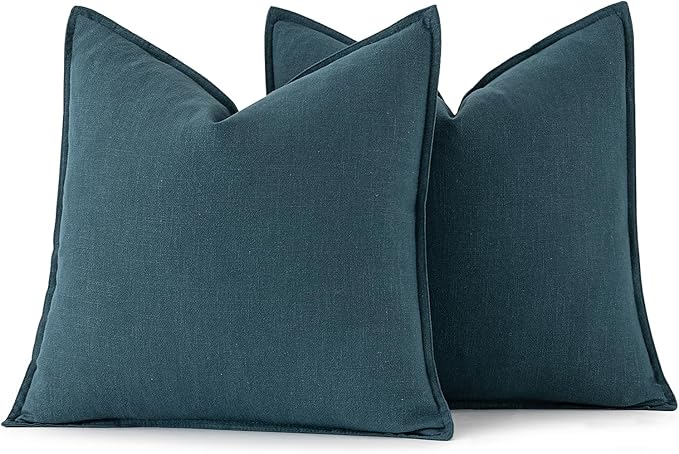 MIULEE Decorative Linen Pillow Covers 20x20 Inch Blue Boho Farmhouse Neutral Couch Throw Pillows for Bed Pack of 2 Accent Coastal Modern Pillowcase Summer Sofa Livingroom Home Decor