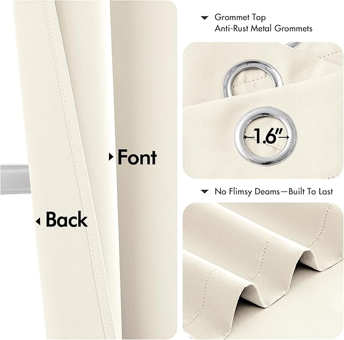 MIULEE Beige White Blackout Curtains for Bedroom Living Room 72 Inches Long 2 Panels, Thermal Insulated Room Darkening Drapes Solid Grommet Noise Reduction Light Blocking Window Treatments 40x72 Inch