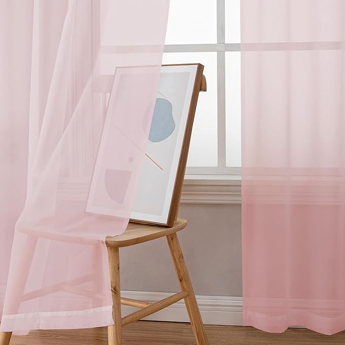 Simplebrand Blush Sheer Curtains 84 Inches Long, Light Filtering Rod Pocket Solid Color Window Sheer Curtain Panels, Elegant Curtains & Drapes for Living Room, Bedroom 2 Panels, 59" W x 84" L