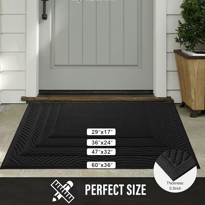 HIYARD Sturdy Front Door Mat, Absorbent Muddy Dirt Resist Welcome Door Mats Outdoor Indoor, Stain and Fade Resistant, Non-Slip Backing Entry Mat Low Profile Doormat for Entryway, 47×32, Black