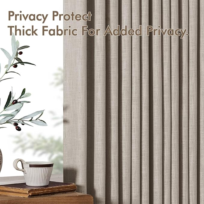 MIULEE Pinch Pleated Thick Linen Curtains 90 Inches Long 2 Panels for Living Room Bedroom, Linen Textured Memory Trained Pleat Drapes Back Tab Light Filtering Taupe Window Curtains with Hooks