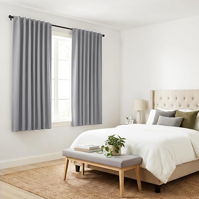 PONY DANCE Short Curtains Half Window Curtains for Kitchen,Small Drapes for Bathroom Window, Width 29 x Length 30 inches, Silver Grey, 2 Pieces