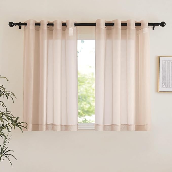 NICETOWN Taupe Sheer Curtains 54 inch Length, Grommet Voile Sheer Lightweight & Airy Window Treatment with Light Filtering for Kitchen/Cafe, W54 x L54, 2 Panels
