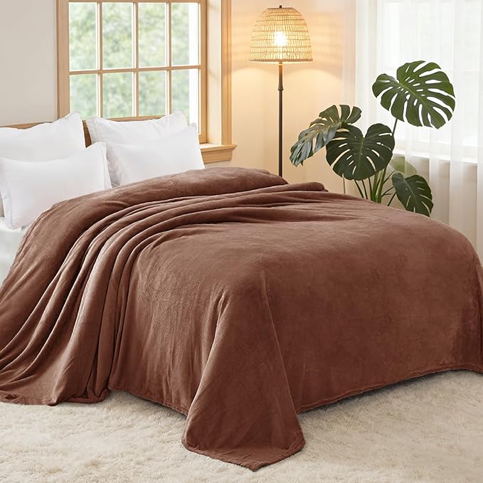 Exclusivo Mezcla Twin Size Flannel Fleece Velvet Plush Bed Blanket as Bedspread, Coverlet, Bed Cover (90x66 IN, Brown) Soft, Lightweight, Warm and Cozy