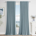 Guken Blue 100% Blackout Curtains 92 Inch Length 2 Panels Set for Living Room Bedroom Back Tab Thermal Insulated Black Out Linen Drapes Room Darkening Window Curtains 92 Inches Long Dusty Blue