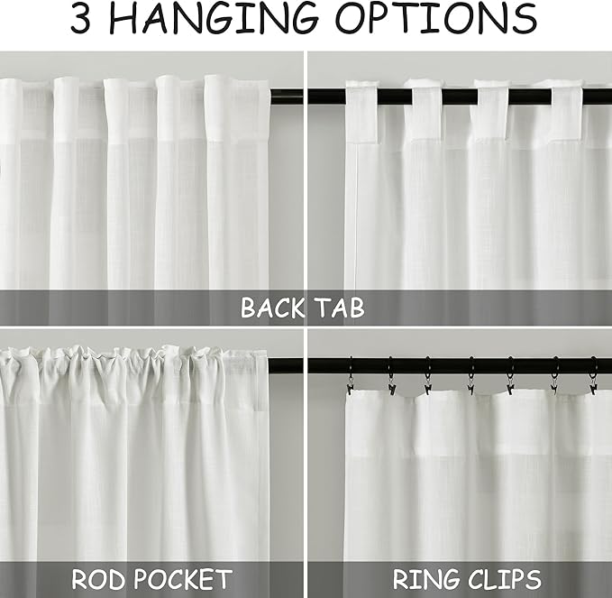 Extra Long Ivory Curtains 132 Inch Length 2 Panels Set Back Tab Neutral Farmhouse Drapes Light Filtering Semi Sheer Linen Curtain 132 Inches Long for Floor to Ceiling Window Patio Sliding Door