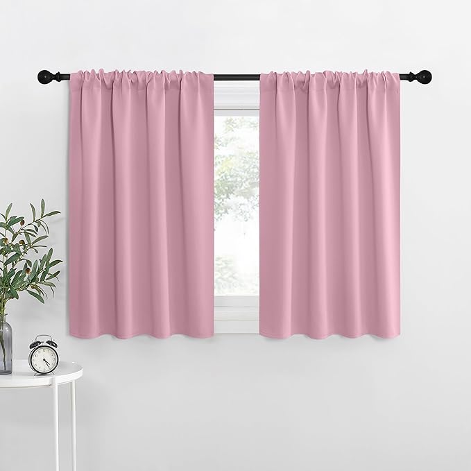 NICETOWN Kitchen Curtains, Rouge Pink, 34" x 40", Set of 2, Short Blackout Curtains & Drapes, Thermal Insulated Rod Pocket Window Treatment Draperies for Nursery