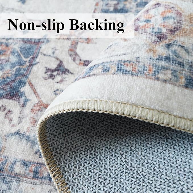 Washable 3x7 Hallway Runner Rug: Vintage 7ft Water-Resistant Soft Runner Rug for Entryway Kitchen Non-Slip Low Pile Carpet for Living Room Bedroom Thin Floor Mat for Bathroom Dining Room(3x7,Brick)