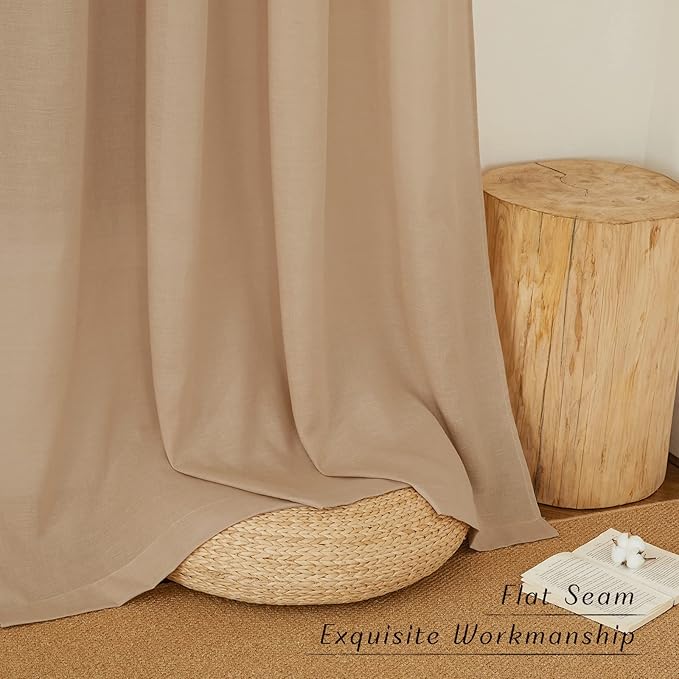 NICETOWN Taupe Linen Curtains for Bedroom, Thick Flax Privacy Added Light Filtering Casual & Rustic Semi Sheer Curtains & Drapes Light Filtering for Kitchen/Cafe, W55 x L54, 2 Panels