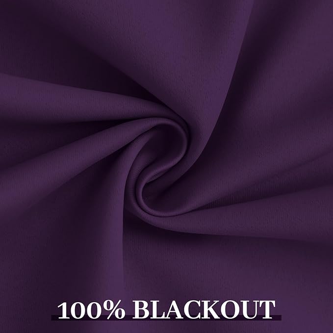 Yakamok Room Darkening 100% Blackout Curtains Grommet Window Treatments with 2 Thick Layers-Purple Thermal Insulated Drapes Set of 2 Panels for Bedroom Living Room 52 Inches by 63 Inches Length