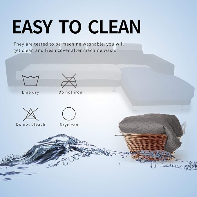 Easy-Going Sectional Couch Covers for Dogs L Shape Sofa Cover Reversible Sofa Slipcover Chaise Lounge Cover Furniture Protector Cover for Pets Dog Cat (42 x 68 inches, Gray/Gray)