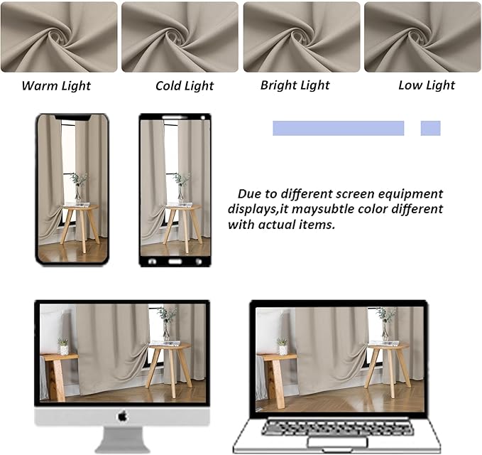Simplebrand Blackout Extra 10ft Curtains for Patio 120 Inches Long 2 Panels Set, Solid Thermal Insulated Energy Saving Rod Pocket Window Treatment Curtains Blackout Drapes, 50" Wx120 L, Stone