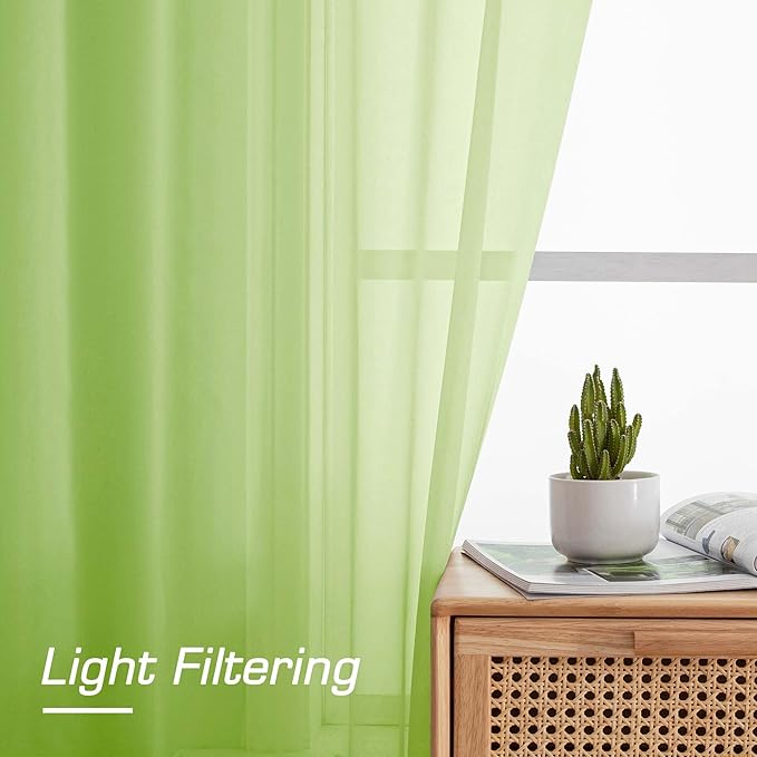 OWENIE Lime Sheer Curtains for Bedroom Living Room 72 Inches Long 2 Panels Set, Modern Light Filtering Sheer Curtain Rod Pocket Clear Drapes for Window Sliding Door, Lime, Each 42 x 72 Inch