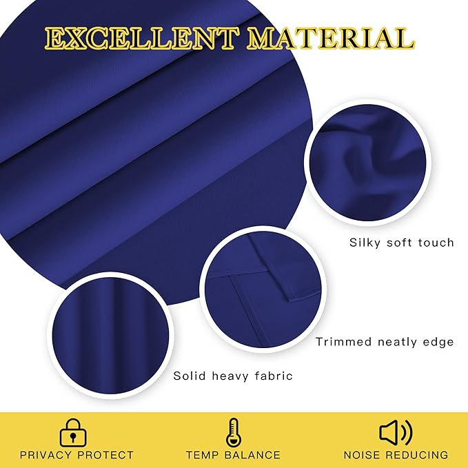 NICETOWN Bedroom Blackout Curtains 95 inch Length - Triple Weave Energy Saving Thermal Insulated Solid Grommet Blackout Draperies for Patio/Hall (1 Pair, 80 inches Wide, Navy Blue)