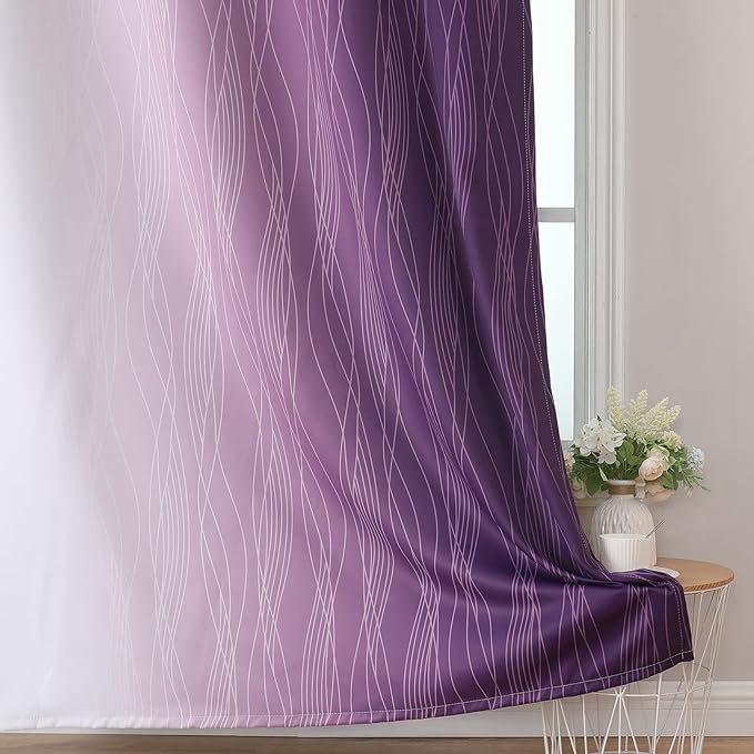 Estelar Textiler Purple and Greyish White Room Darkening Blackout Curtains 84 Inches Long for Living Room, Thermal Insulated Ombre Light Blocking Grommet Blackout Drapes for Bedroom, 42Wx84L, 2 Panels