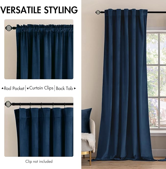 MIULEE Navy Blue Velvet Curtains 84 inches - Luxury Blackout Curtains for Bedroom Living Room Thermal Insulated Super Soft Window Drapes Rod Pocket & Back Tab, W52 x L84 inches, 2 Panels