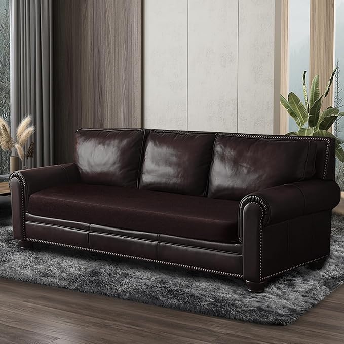 Leather Look Couch Cushion Covers Sofa Seat Slipcovers Sets Couches Furniture Protector for Sectional Armchair Loveseat Pets Kids Stretch Spandex Fabric (1 Cushion Sofa, Chocolate)