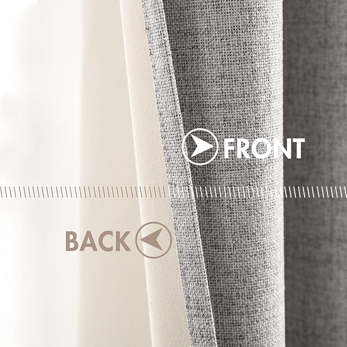 MIULEE Linen Texture Curtains for Bedroom Solid 100% Blackout Thermal Insulated Light Gray Curtains Grommet Room Darkening Drapes for Living Room Nursery 52x96 Inch (2 Panels)