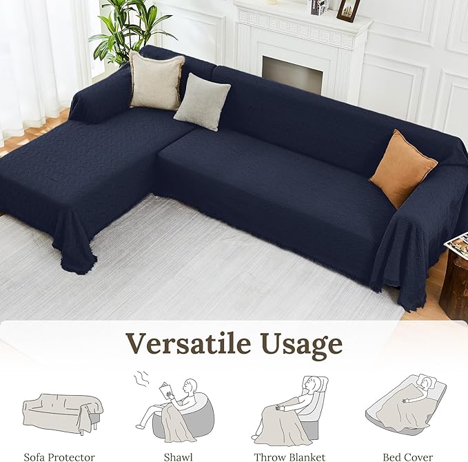HOMERILLA Sectional Couch Covers for Sectional Sofa L Shaped Sofa Cover Blanket 2 Pieces L Shape Furniture Protector for Pets Dogs(Midnight Blue, XX-Large)