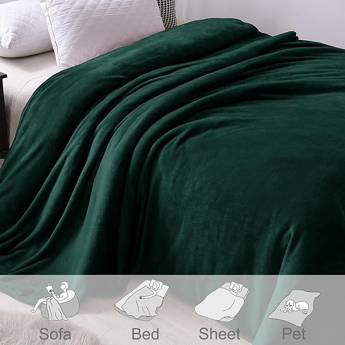 Exclusivo Mezcla Fleece Blanket King Size for Bed, Super Soft and Warm, All Season, Cozy, Plush, Lightweight, 90x104 Inches, Forest Green
