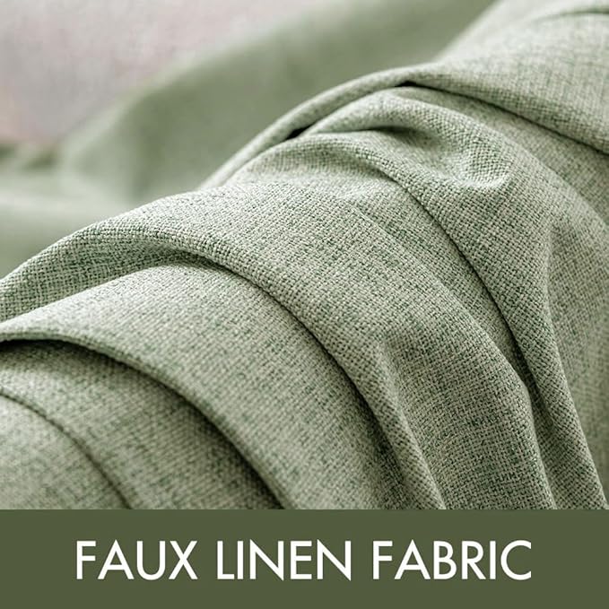 MIULEE Linen Texture 90 Inches Curtains for Bedroom 100% Blackout Thermal Insulated Sage Green Curtains Grommet Room Darkening Curtains/Draperies for Living Room Nursery 52x90 Inch (2 Panels)
