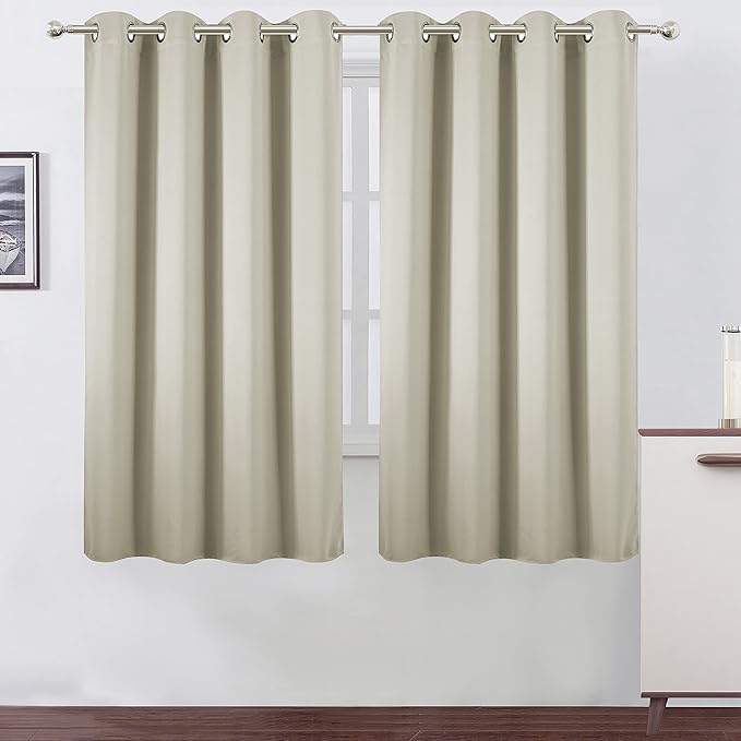 LEMOMO Light Beige Blackout Curtains 66 x 63 Inch Length/Set of 2 Curtain Panels/Thermal Insulated Room Darkening Blackout Curtains for Bedroom