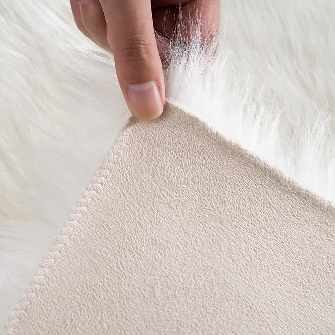 Ciicool Fluffy Area Rug, White Faux Fur Rug for Bedroom Living Room, Thick Fuzzy Shag Rug Furry Nursery Rug Plush Indoor Floor Carpets for Kids Girls Boys Teen Dorm, 4x6 ft