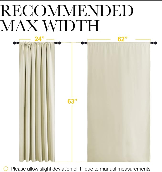 NICETOWN Blackout Curtains for Bedroom, Home Decorations Thermal Insulated Solid Rod Pocket Blackout Drapes for Cafe (Beige, One Pair, 62 x 63-inch)