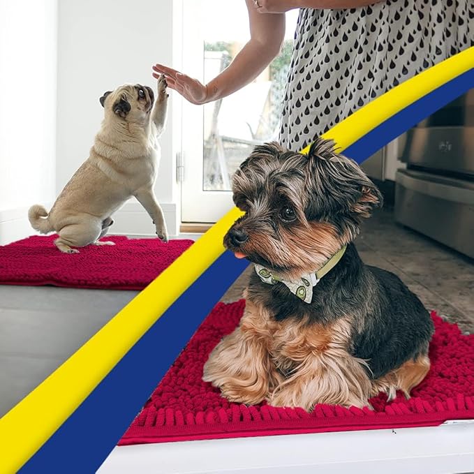 Muddy Mat® | Super Absorbent Door Mat Indoor, Microfiber Quick Dry Chenille Entryway Rug, Non-Slip Front Door Mat, Indoor Mats for Entryway, Machine Washable Pet Rug, Maroon 24" x 120"