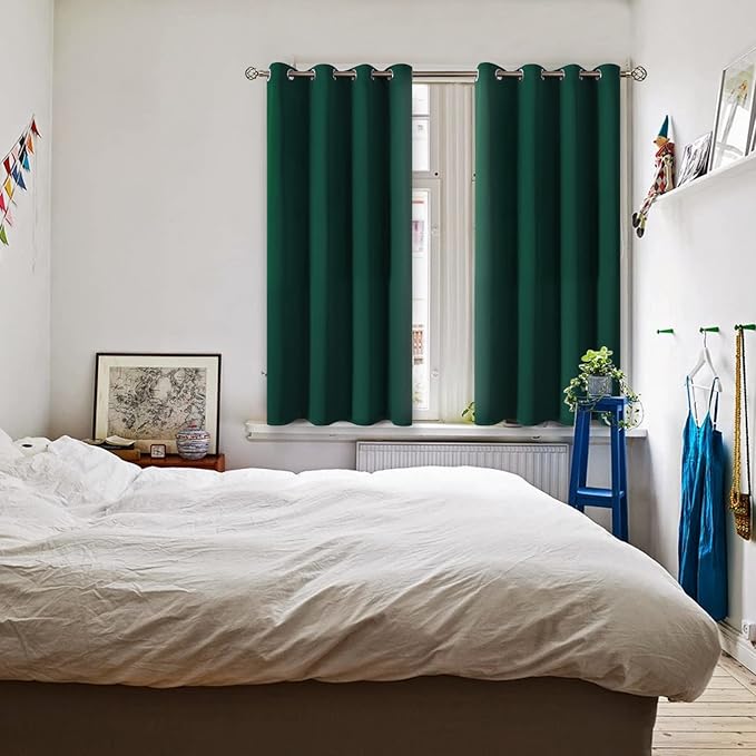 BGment Green Blackout Curtains 54 Inch Length 2 Panels Set, Grommet Thermal Insulated Room Darkening Curtains for Bedroom, Each 46 x 54 Inch