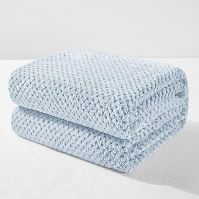 Exclusivo Mezcla Fleece Bed Blanket Queen Size, Super Soft and Warm Blankets for Couch, Sofa and Bed Waffle Textured, Cozy, Fuzzy and Lightweight (Heather Slate Blue, 90x90 Inches)
