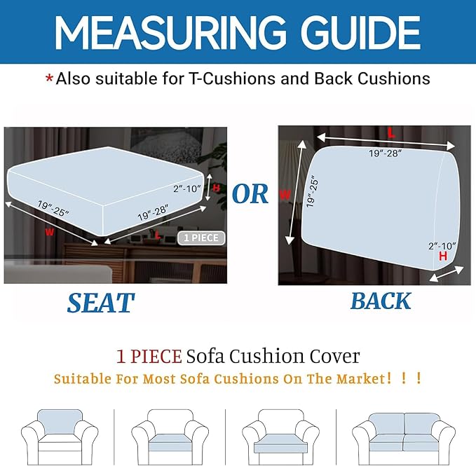 XINEAGE Couch Cushion Covers Seat Cushion Cover Thick Stretch Sofa Slipcovers 1 Piece Individual Couch Covers with Elastic Bottom(Single Seat Cushion/Backrest,Dark Grey)