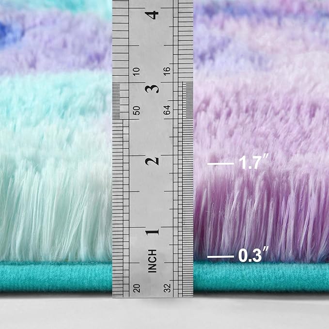 Large Shag Area Rugs 6 x 9, Tie-Dyed Plush Fuzzy Rugs for Living Room, Ultra Soft Fluffy Furry Rug for Bedroom, Indoor Carpet Nursery Rugs for Kids Room Home Decor, Rainbow