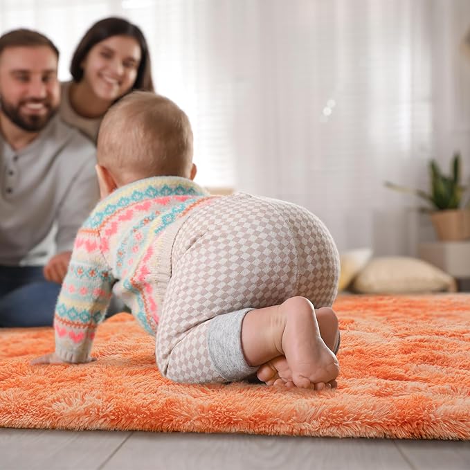 Goideal Fluffy Rug for Bedroom Living Room, 6x9 Orange Area Rugs, Faux Fur Shag Modern Carpet Ultra Soft Girls Boys Room Home Decor, Tie-Dyed