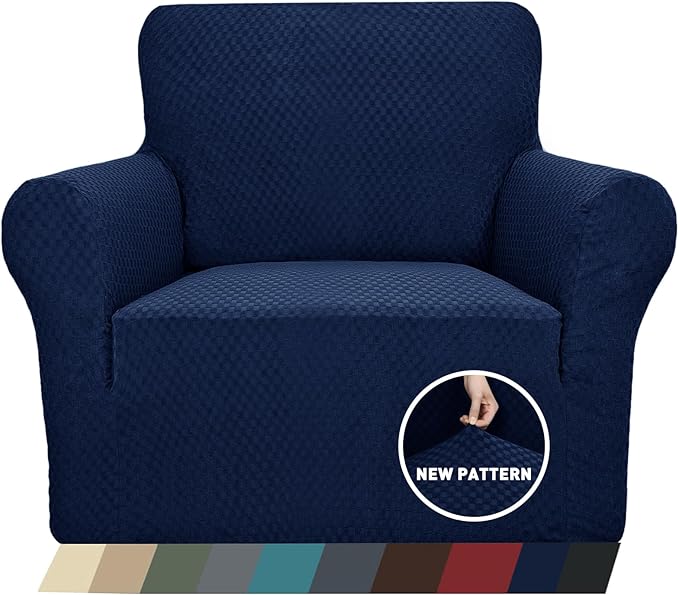 ZNSAYOTX 1 Piece Jacquard Chair Slipcovers for Living Room High Stretch Chair Covers with Arms Anti Slip Pets Friendly Couch Sofa Armchair Cover Furniture Protector (Chair, Navy Blue)